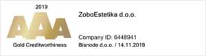 Bisnode - Zlati certifikat bonitetne odličnosti AAA za zobno ambulanto ZoboEstetika, estetsko zobozdravstvo in ortodontija